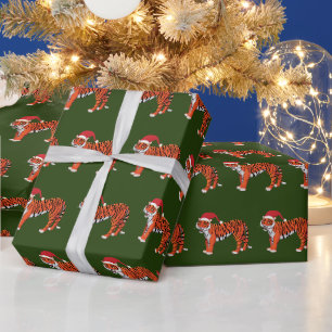 Papier Cadeau Carrelage de tigre de la jungle de Noël