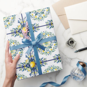 Papier Cadeau Carrelage italien citron bleu et blanc Découpage f