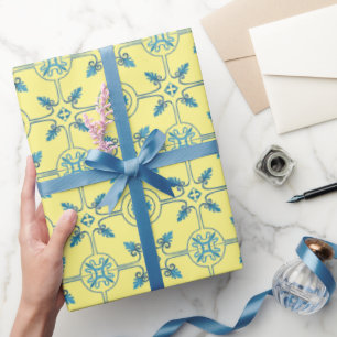 Papier Cadeau Carrelage marocain bleu et jaune Motif