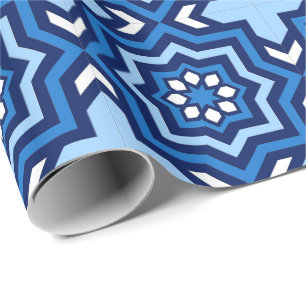 Papier Cadeau Carrelage marocain, Cobalt, Marine et Bleu clair