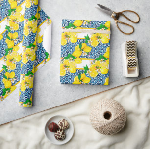 Papier Cadeau Carrelage méditerranéen clair Sicilien Citrus Lemo