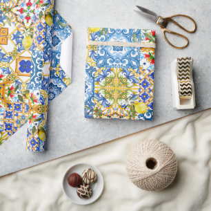 Papier Cadeau Carrelage méditerranéen, majolica, style sicilien