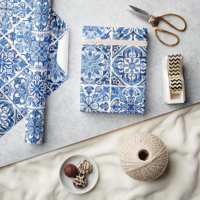 Papier Cadeau Carrelage méditerranéen, Portugais, Azulejo, Majol (Artisanat)