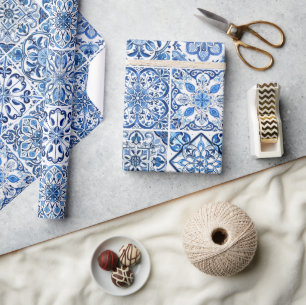 Papier Cadeau Carrelage méditerranéen, Portugais, Azulejo, Majol