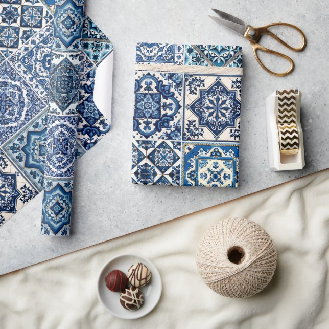 Papier Cadeau Carrelage méditerranéen, Portugais, Azulejo, Majol (Artisanat)