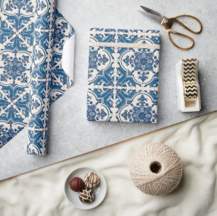 Papier Cadeau Carrelage méditerranéen, Portugais, Azulejo, Majol