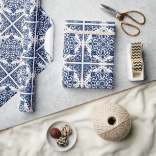 Papier Cadeau Carrelage méditerranéen, Portugais, Azulejo, Majol
