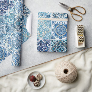 Papier Cadeau Carrelage méditerranéen, Portugais, Azulejo, Majol