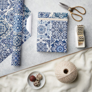 Papier Cadeau Carrelage méditerranéen, Portugais, Azulejo, Majol