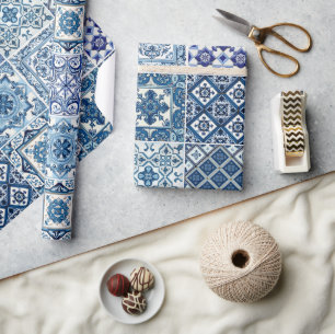 Papier Cadeau Carrelage méditerranéen, Portugais, Azulejo, Majol