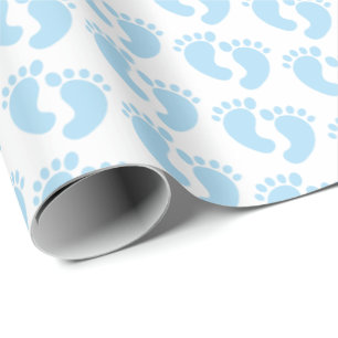 Papier Cadeau carrelage mignon baby shower pieds bleus