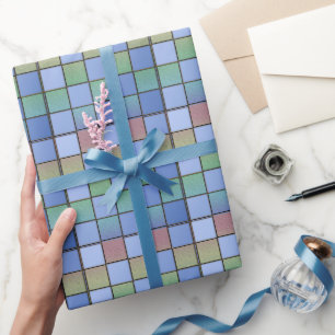 Papier Cadeau Carrelage Motif moderne bleu vert Carré