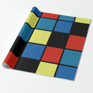 Papier Cadeau Carrelage tendance coloré bleu jaune rouge