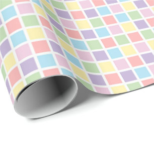 Papier Cadeau Carrés à carreaux arc-en-ciel pastel, Anniversaire