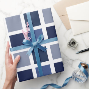 Papier Cadeau Carrés de couleur bleue à carreaux