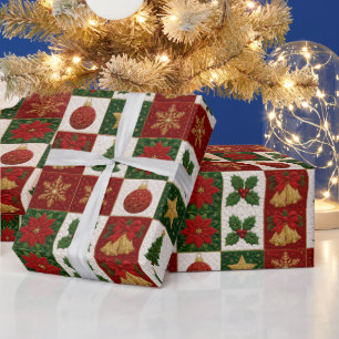 Papier Cadeau Carrés de courtepointe de Noël