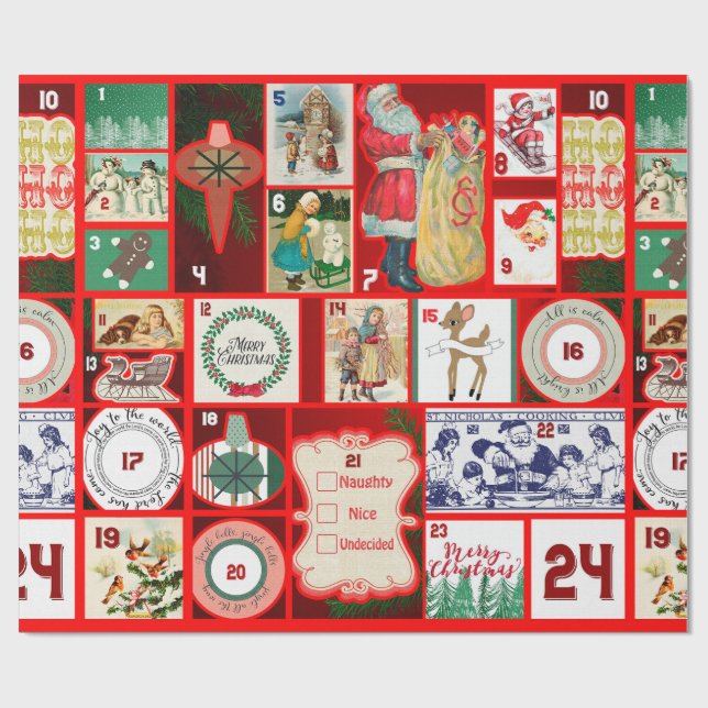 Papier Cadeau Carrés de l'illustration de Noël (Plat)