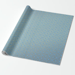 Papier Cadeau Carrés d'or VIP géométrique bleu d'art déco