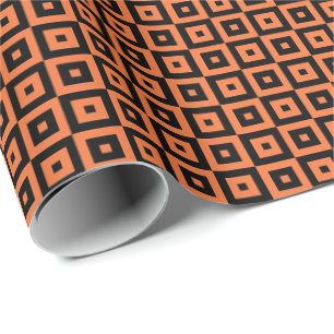 Papier Cadeau Carrés géométriques Art déco orange et noir