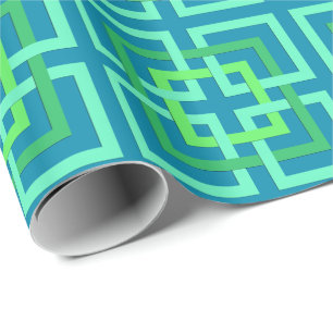 Papier Cadeau Carrés géométriques modernes, Aqua, Teal, vert de