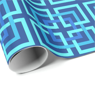 Papier Cadeau Carrés géométriques modernes, Cobalt et Sky Blu