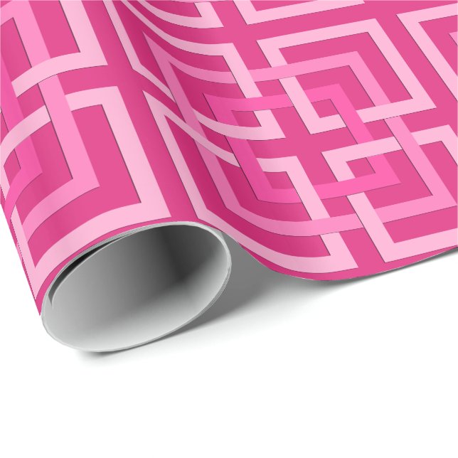 Papier Cadeau Carrés géométriques modernes, Fuchsia et rose clai (Coin rond)