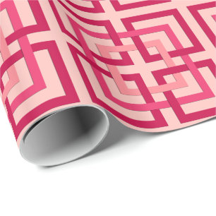 Papier Cadeau Carrés géométriques modernes, rose de corail et