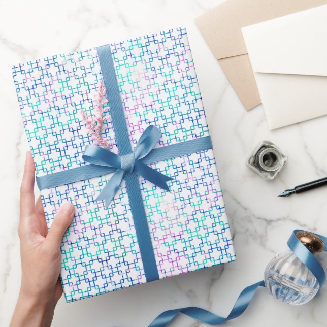 Papier Cadeau Carrés graphiques rose et bleu (Cadeaux)