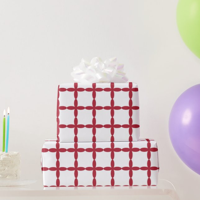 Papier Cadeau Carrés rouges et blancs (Cadeaux de fête)