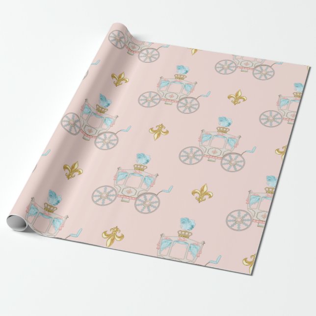 Papier Cadeau Carrosse de conte de fées Royal Fleur Rose doré Iv (Déroulé)