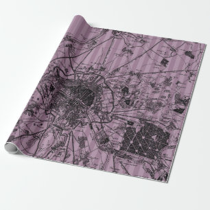Papier Cadeau Carte Antique à Rayures Mauves