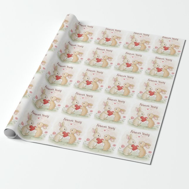 Papier Cadeau Carte Bunny romantique - Pour toujours votre (Déroulé)