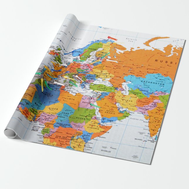 Papier Cadeau Carte colorée de voyage (Déroulé)