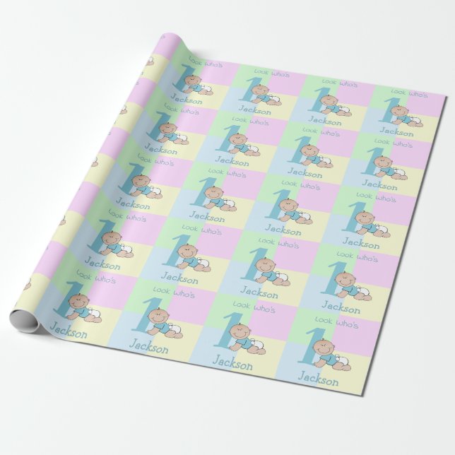 Papier Cadeau Carte d'anniversaire de naissance du bébé en caric (Déroulé)