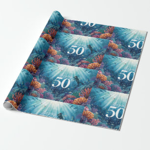 Papier Cadeau Carte d'anniversaire sous-marine pour 50 ans de pl