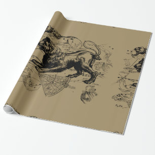 Papier Cadeau Carte de Leo Constellation Hevelius 1690 sur Taupe