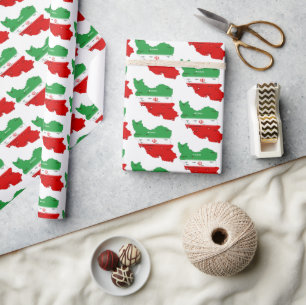 Papier Cadeau Carte de l'Iran avec drapeau et emblème