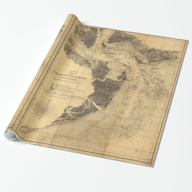 Papier Cadeau Carte de port la Caroline du Sud (1863) de (Déroulé)