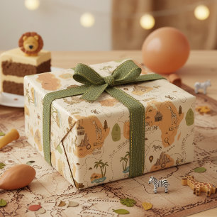 Papier Cadeau Carte de safari personnalisée pour enfants ID1269