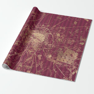 Papier Cadeau Carte de voyage vintage Bourgogne rouge et or