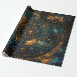 Papier Cadeau Carte des étoiles célestes d'or