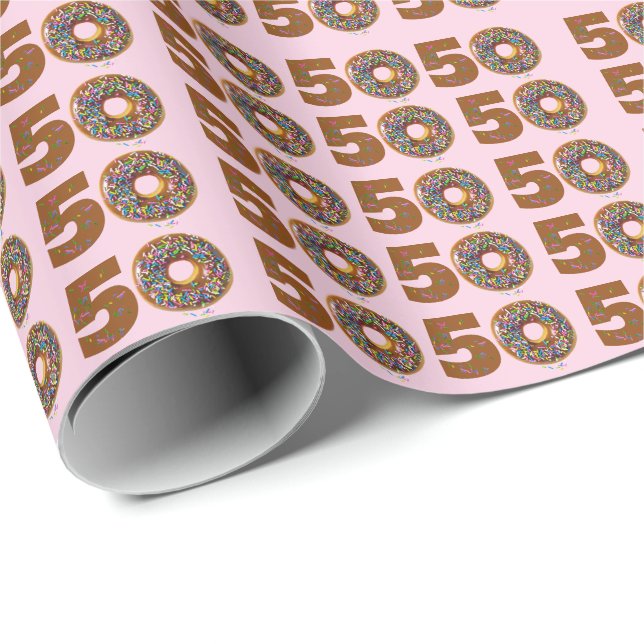 Papier Cadeau Carte Donut 50e anniversaire (Coin rond)