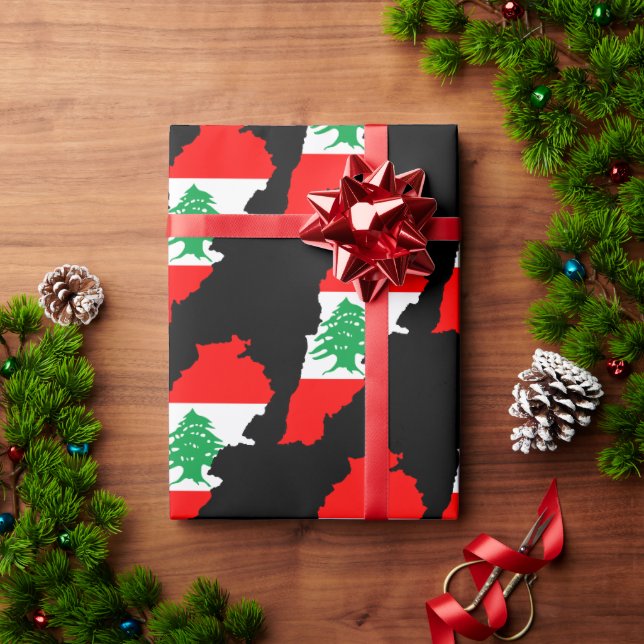 Papier Cadeau Carte du Liban avec drapeau (Cadeau de vacances)
