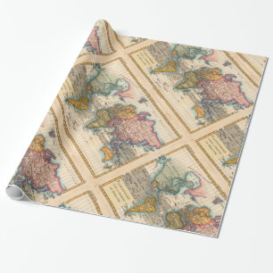 Papier Cadeau Carte du monde 1700s Antique Continents