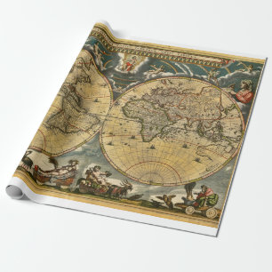Papier Cadeau Carte du monde antique J. Blaeu 1664