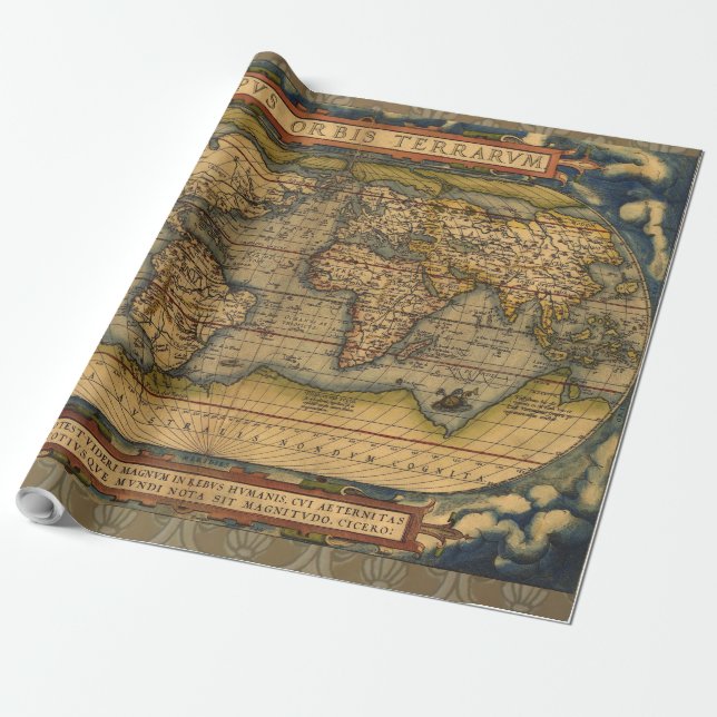 Papier Cadeau Carte du monde Antique Ortelius Europe Voyage (Déroulé)