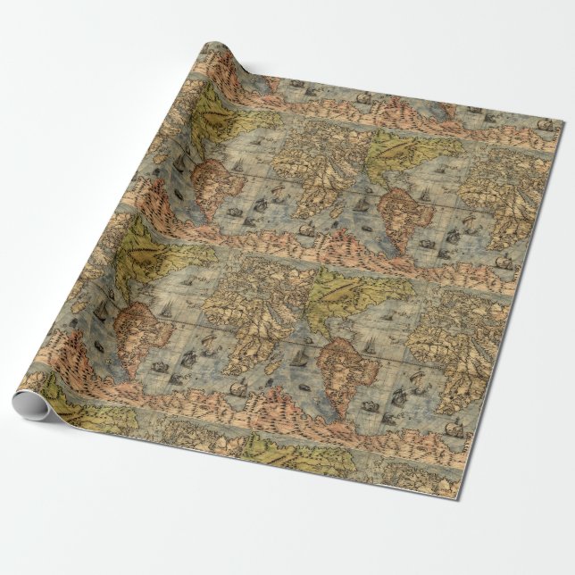 Papier Cadeau Carte du monde Forlani Antiquev 1565 Renaissance (Déroulé)