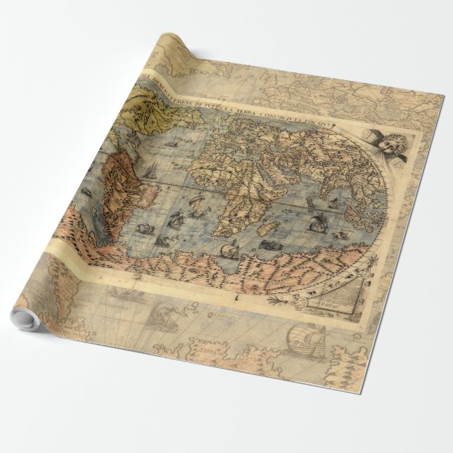 Papier Cadeau Carte du monde Forlani Antiquev 1565 Renaissance (Déroulé)