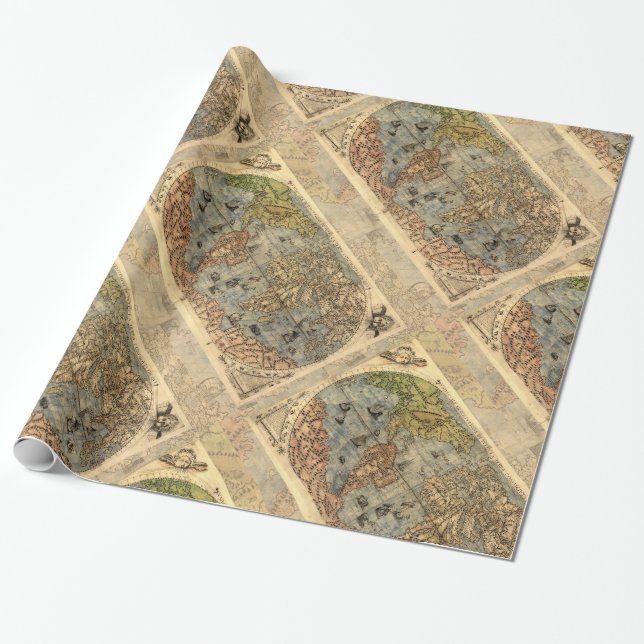 Papier Cadeau Carte du monde Forlani Antiquev 1565 Renaissance (Déroulé)