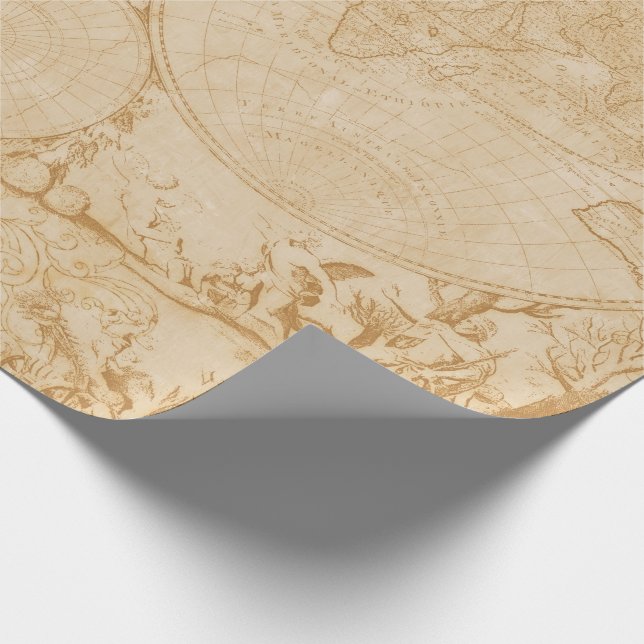 Papier Cadeau Carte du monde Tan vintage (Coin)